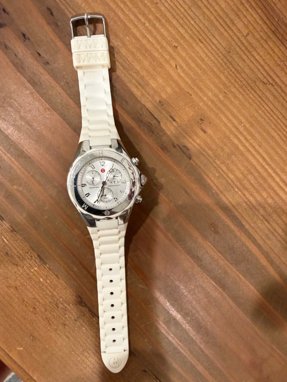 MICHELE women’s White Silicone Strap Chronograph Watch